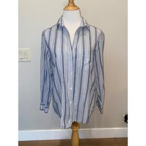 Grayson The Hero Striped Button Front Shirt Blue Cotton L/S size  medium